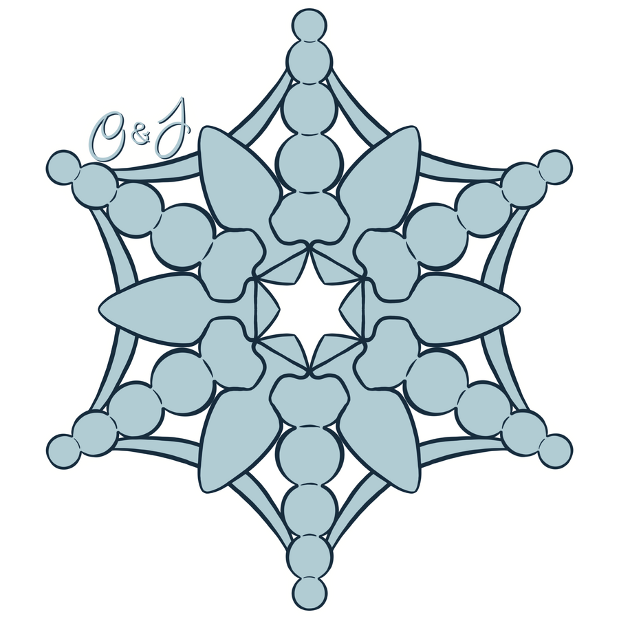 pale blue snowflake with dark blue linework; snowflake is made from anal beads and butt plugs.
